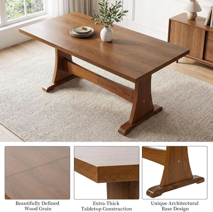 7-Piece Dining Table Set for 6, 63" Walnut Table, Black PU Chairs