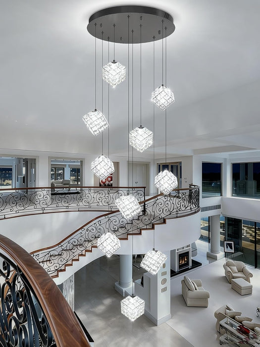 10-Lights LED Staircase Chandelier Modern Foyer Chandeliers Large Chandelier for High Ceilings,Crystal Pendant Light for Living Room Stairwell Dining Room Entryway