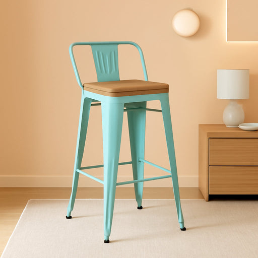 Bar Stools Set of 4, 24" Distressed Barstools, Green Blue | Metal Modern Industrial Counter Height Stools, Distressed, Wooden Seat, Footrest, Counter Height, Set of 4, 350 Lb