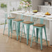 Bar Stools Set of 4, 24" Distressed Barstools, Green Blue | Metal Modern Industrial Counter Height Stools, Distressed, Wooden Seat, Footrest, Counter Height, Set of 4, 350 Lb