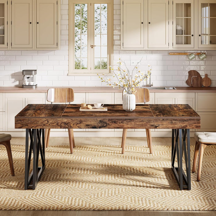IndustrialStyle Brown Farmhouse Dining Table Metal Legs