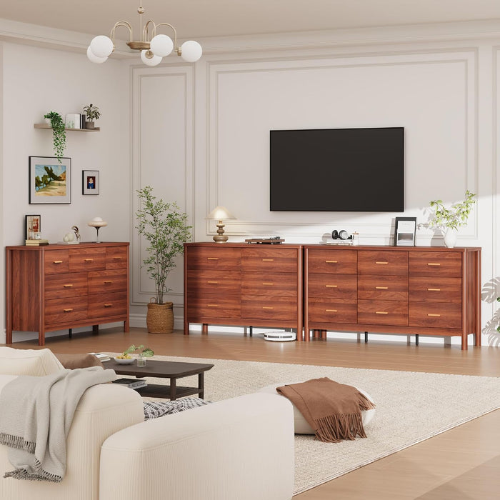 7 Drawer Dresser, Modern Wooden Storage Chest of Drawers, Walnut