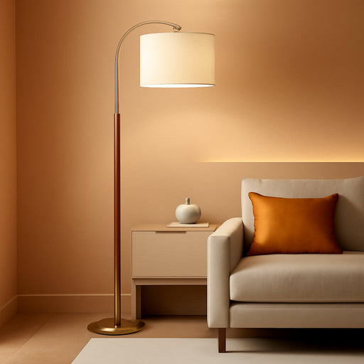 66Inch WalnutGold Arc Floor Lamp With ModernElegance