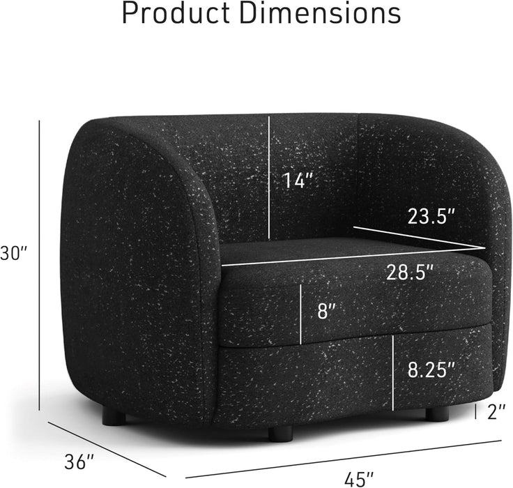 Nimiane Modern Boucle Seating with Curved Arms and Wooden Legs, Comfy Fabric Upholstered for Living Room, Bedroom, Home Office, 1-Seat + 2-Seat + 3-Seat, Black