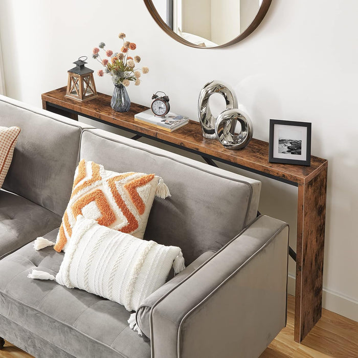 Console Table, 62.2" Long Sofa Table behind Couch, Narrow Entryway Table, Farmhouse Dining Table with Angled Metal Frame, Industrial Console Table for Entryway, Rustic Brown CTHR15801Z