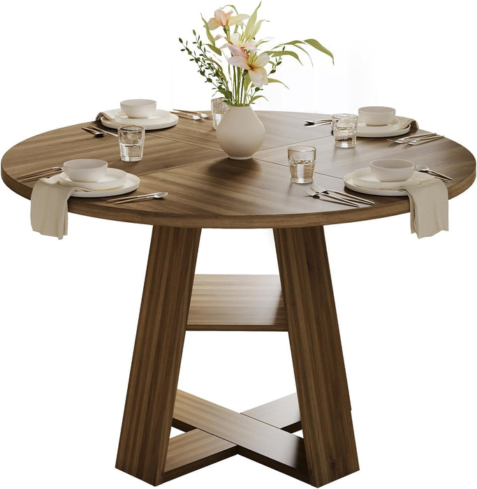 47.2 Inches round Dining Table for 4 to 6 with Open Storage Space,Walnut