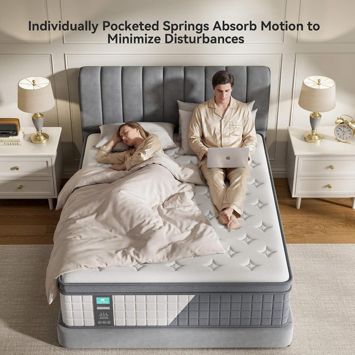 Queen 14 Inch Hybrid Mattress, Medium Firm, 7-Zone Lumbar Support in a Box