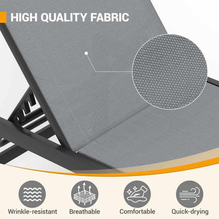 Outdoor Chaise Chairs & Table 3 Pieces Pool Lounge Chair, Adjustable Poolside Sunloungers Lay Flat Sunbathing Chaise with Backrest for Patio, Beach, Yard, Pool
