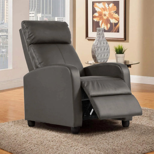 Recliner Chair for Living Room Furniture Home Theater Seating Glider Chairs Modern Wingback Single Sofa PU Leather with Footrest (Grey)