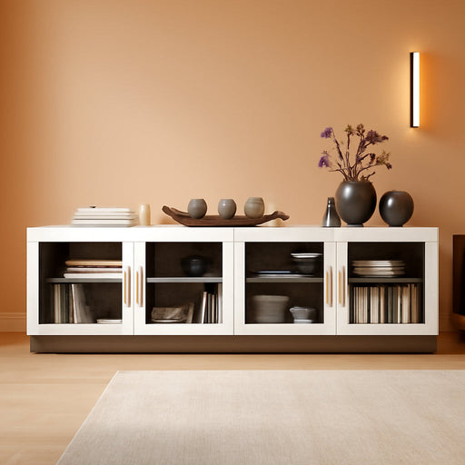 70" TV Stand for Tvs up to 75", Modern TV Cabinet & Entertainment Center with Shelves, Wood Storage Cabinet for Living Room or Bedroom - Brixston (White)