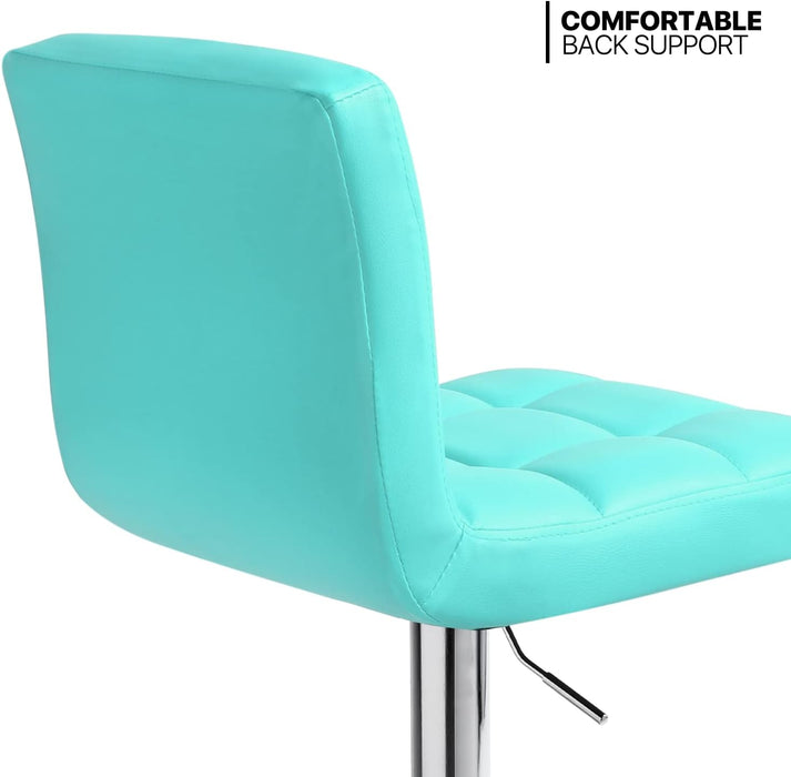Adjustable Bar Stools Set of 2 PU Leather Swivel Counter Height Modern Square Island Barstool with Back for Kitchen Counter Chairs, Cyan