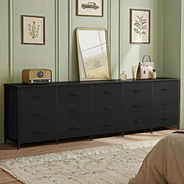 92 Inch Dresser TV Stand for 98 Inch TV, 15 Drawer Dresser, Black