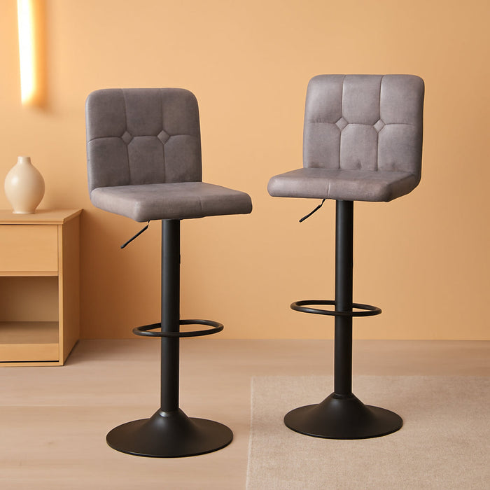 Vintage Leather Swivel Barstools, Set of 2, Grey