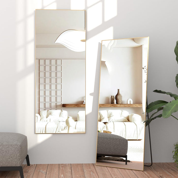 Full Length Mirror 56"X16" Floor Mirror with Stand, Gold Full Body Wall Mirror Standing Hanging or Leaning against Bedroom Mirrors for Entry, Living Room