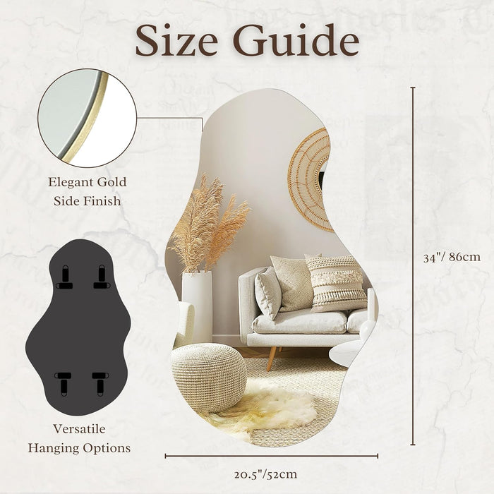 Irregular Wall Mirror Asymmetrical Mirror, 34''X20.5'' Decorative Modern Mirrors for Bathroom Bedroom Living Room Entryway, Cloud Frameless Mirror, Wall Mounted (34''X20.5'', Cloud)