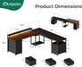 66" L Shaped Computer Desk, 113“ Reversible Home Office Desk with File Cabinet & 4 Fabric Drawers, Two Person Desk with LED Lights & Power Outlet, Corner Gaming Desk with Monitor Shelf, Black