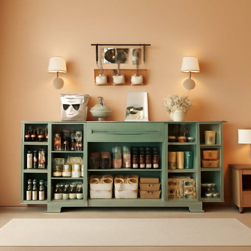 Green Industrial Buffet Cabinet With Adjustable Shelves