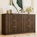 Walnut Dresser for Bedroom, Modern Dresser with 6 Drawers and Smooth Slides, Wide Chest of Drawers with Golden Handles for Bedroom, Living Room, Closet, 15.7" D X 55.1" W X 31.4" H
