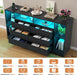 6 Drawers Dresser with 6 Open Storage Cubbies, LED Dressers & Chests of Drawers with Power Outlet, 55" Wide Long Dresser for Bedroom, Modern TV Stand with Open Shelf (Black)