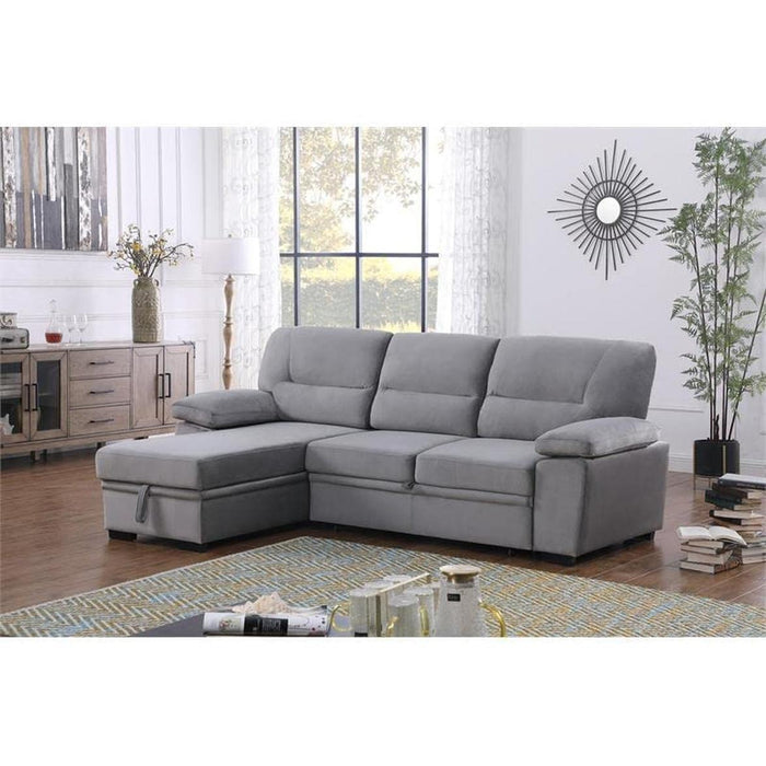 Gray Velvet Reversible Sleeper Sectional Sofa