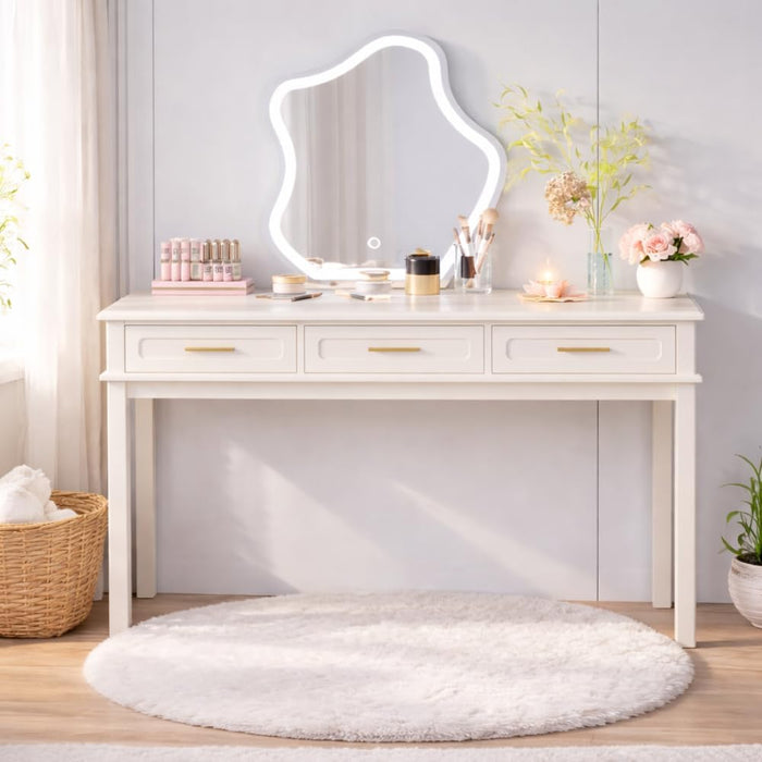 Cream White Vanity Desk with 3 Drawers, Makeup Table/Writing Desk, Modern Dressing Table for Bedroom, 47.24" Wide, No Mirror Included