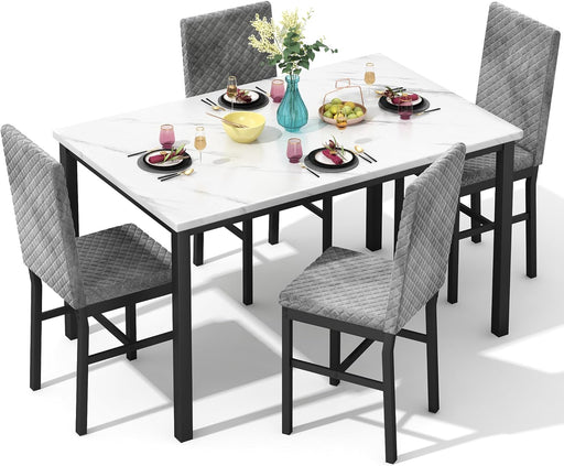 SlateGrey Marble Tabletop Five Piece DiningSet Premium