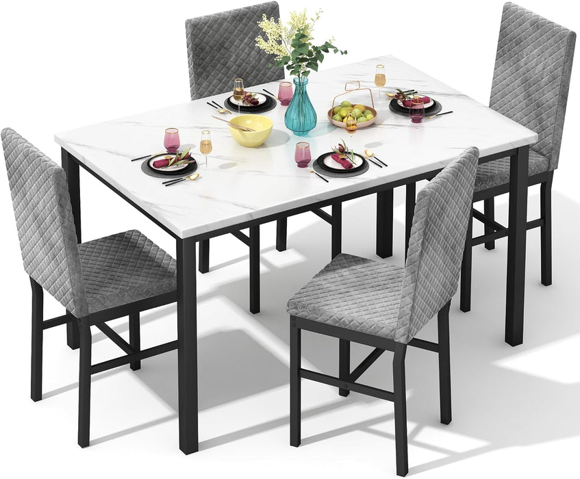 SlateGrey Marble Tabletop Five Piece DiningSet Premium
