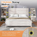 King Bed Frame with Bookcase Headboard & 4-Tier Bedside Shelf, Farmhouse Platform Bed with Charging Station and 2 Drawers, Noise-Free