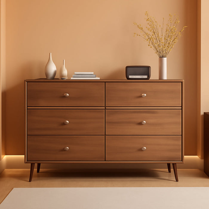 Walnut 6-Drawer Dresser 47-Inch Modern Mid Century