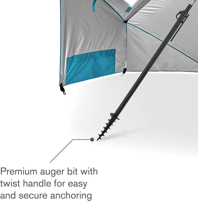 Premiere XL 9-Foot Umbrella - Heavy-Duty 1.25" Center Pole & Twist Handle Auger - UPF 50+ Sun Protection - Privacy Side Panels, Zippered Windows & 2 Interior Pockets - Carry Bag Included