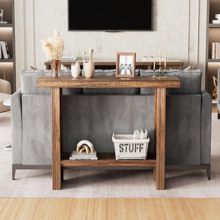 Farmhouse Wood Entryway Table Narrow Console Tables with Storage behind the Couch Sofa, Entrance Side Table for Hallway, Living Room, Foyer, Rustic Brown