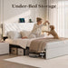 Queen Bed Frame with Adjustable Headboard, White Velvet Upholstered