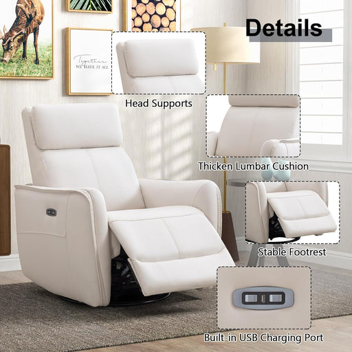 Beige Power Recliner with USB, Glider Rocker