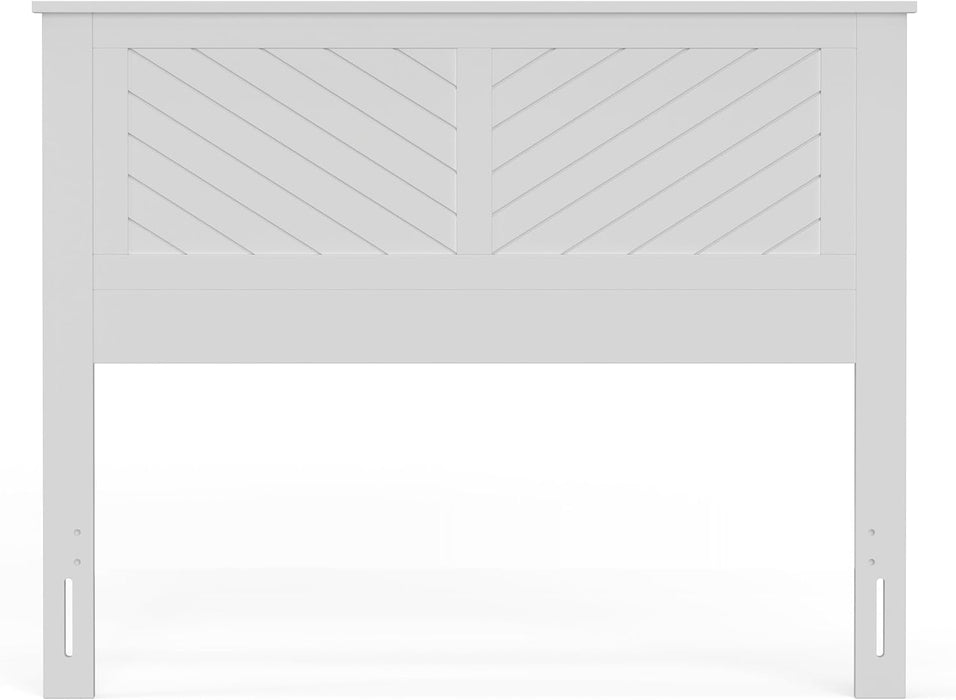 Serene Poplar Wood Full Headboard, Modern Farmhouse Panel with Chevron Scoring, Full Size Headboard in White, Casual Coastal Style, Easy Assembly, Quality Materials