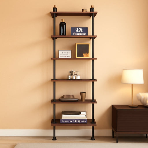 Industrial Pipe Bookshelves Rustic Wall Ladder Bookshelf Display Storage Stand Shelf Bookcase for Living Room, Kitchen, Office (6 Tier)