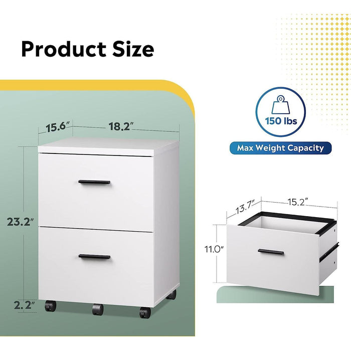 Mobile White Wood File Cabinet with Storage Drawers