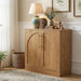 Storage Cabinet, Freestanding Sideboard Buffet Cabinet with Arched Design, Adjustable Shelves Wooden Cabinet Ideal for Coffee Bar, Living Room (Oak, Single)
