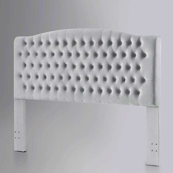 Velvet Upholstered Tufted Button King Headboard and Comfortable Fashional Padded King/California King Size Headboard- Gray