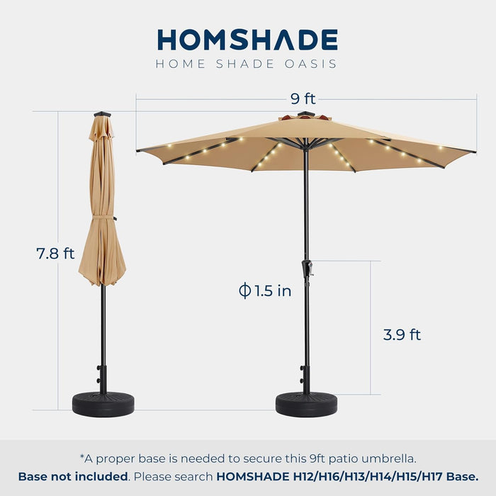 9Ft Solar Patio Umbrella - Solar Lights LED Lighted Outdoor Market Table Umbrella, UPF50+ UV Protection with Push Button Tilt, Crank for Pool Deck and Garden (Beige)