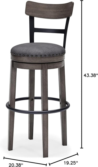 Caitbrook 30" Farmhouse Bar Height Upholstered Swivel Barstool, Gray