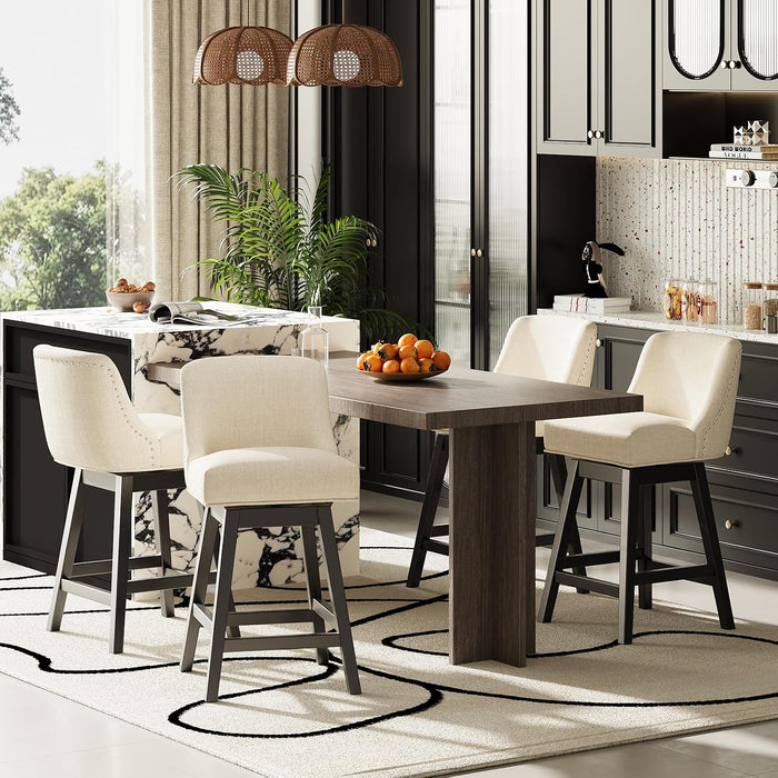 27" Swivel Bar Stools Set of 2, Upholstered Barstools with Padded Seats and Solid Wood Legs, Counter Height Kitchen Stools for Kitchen Island, Breakfast Nook, Beige