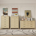 5 Drawer Dresser for Bedroom, Modern Farmhouse Chest of Drawers with Rattan Side Panels, Wooden Storage Cabinet with Metal Handles, Solid Wood Legs & Anti-Tip Kit for Living Room, Natural Wood