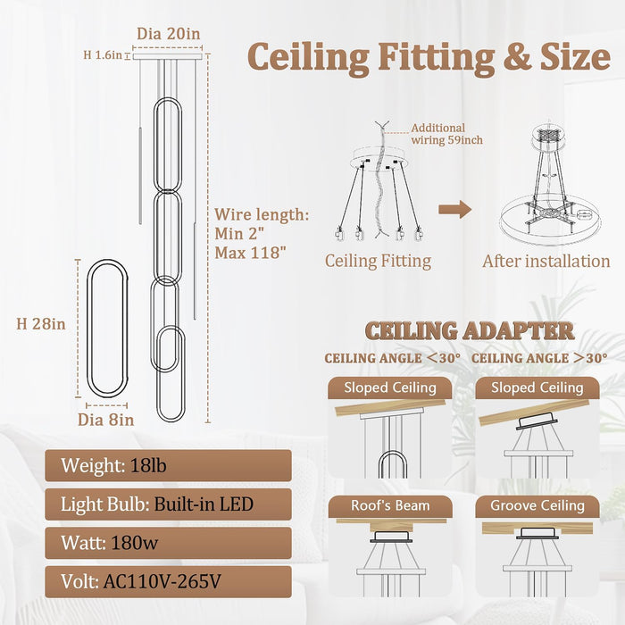Six Ring LED Dimmable Black Chandelier CeilingLight