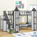 Twin over Twin Metal Bunk Bed with Stairs and Storage Wardrobe, Castle-Shaped Bunk Bed Heavy-Duty Steel Frame, Noise Free,For Kids Teens Adults, Black+White