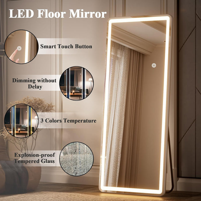 56"X20" Dimmable 3-Color LED Full Length Floor Body Mirror