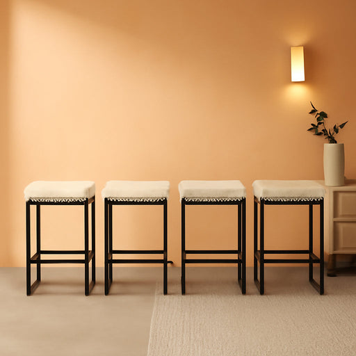 Counter Height Bar Stools 24" Square Saddle Barstools Set of 4, Backless Faux Leather Counter Stool with Black Metal Legs for Kitchen Island Counter, Bistro,White