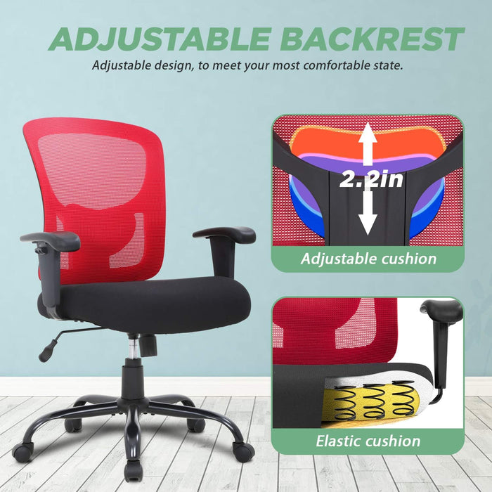 Big and Tall Office Chair 400Lbs Desk Chair Mesh Computer Chair with Lumbar Support Wide Seat Adjust Arms Rolling Swivel High Back Task Executive Ergonomic Chair,Red