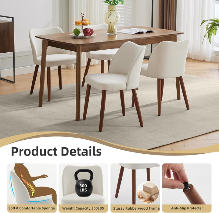 Wooden Dining Chairs Set of 2, Upholstered Dining Room Chair, Modern Fabric Farmhouse Dinner Chair with Sturdy Wood Legs for Restaurant & Kitchen, Cream White