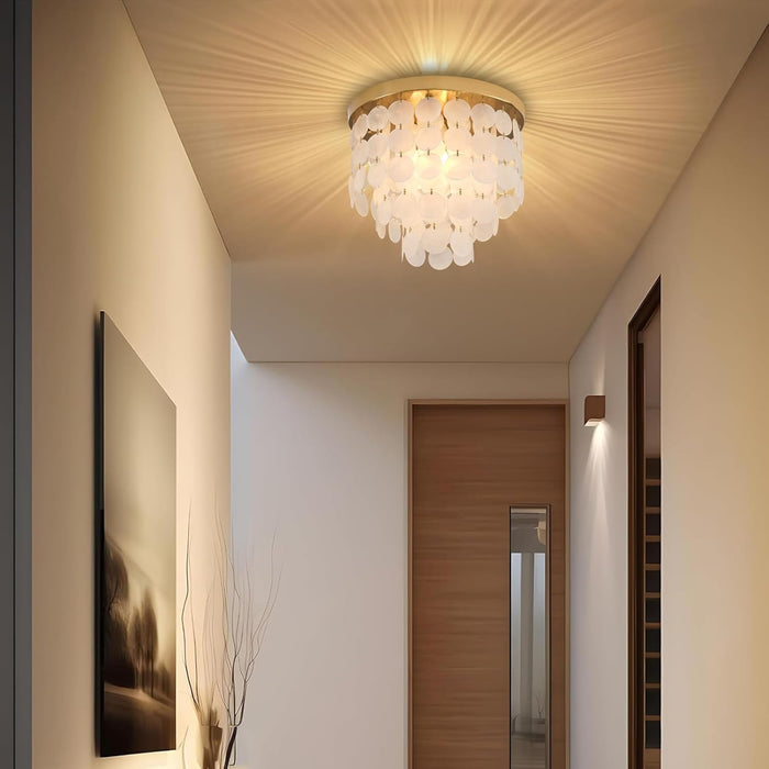 Capiz Shell Chandelier AntiqueGold Finish Flush Mount