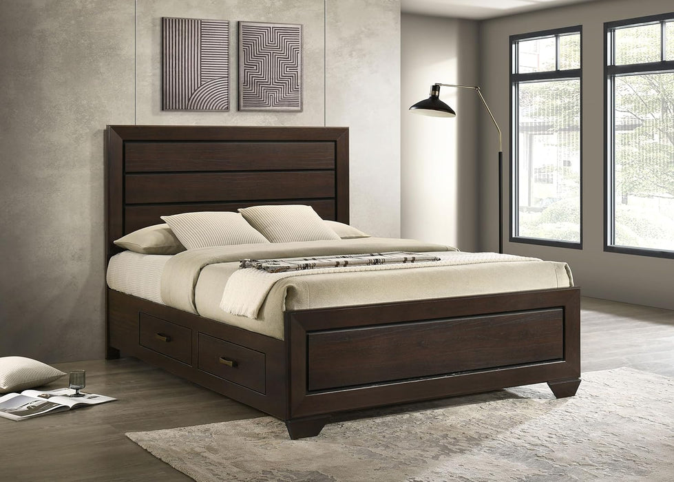Home Furnishings - Kauffman - Wood - Queen Platform Bed with Horizontal Planked Headboard, 4 Drawers, and Side Storage - Bedroom - Dark Cocoa - 204390Q